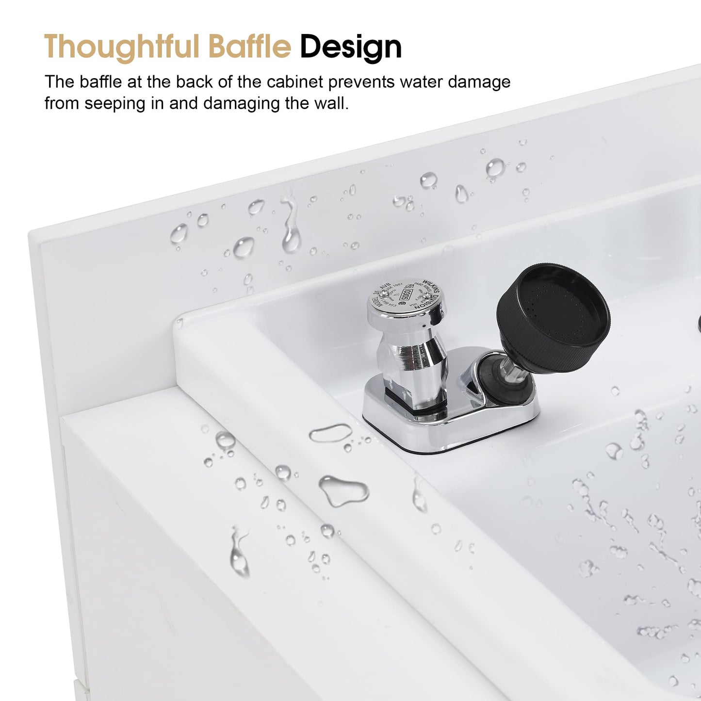 BarberPub Barber Storage Shampoo Station, Spa Textured Embossed Cabinet with Shampoo Bowl & Drawers, Hair Salon Sink Backwash Equipment 7131 (All White)
