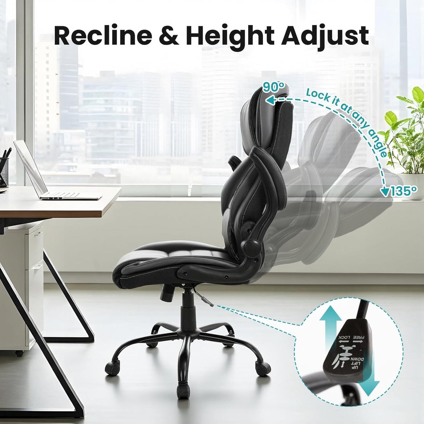 Oversized Executive Office Chair - 400LBS Heavy Duty, High Back Ergonomic Desk Chair with Adjustable Headrest/Lumbar Support, PU Leather Computer Chair for Long Hours (Home/Office/Gaming)，Gray