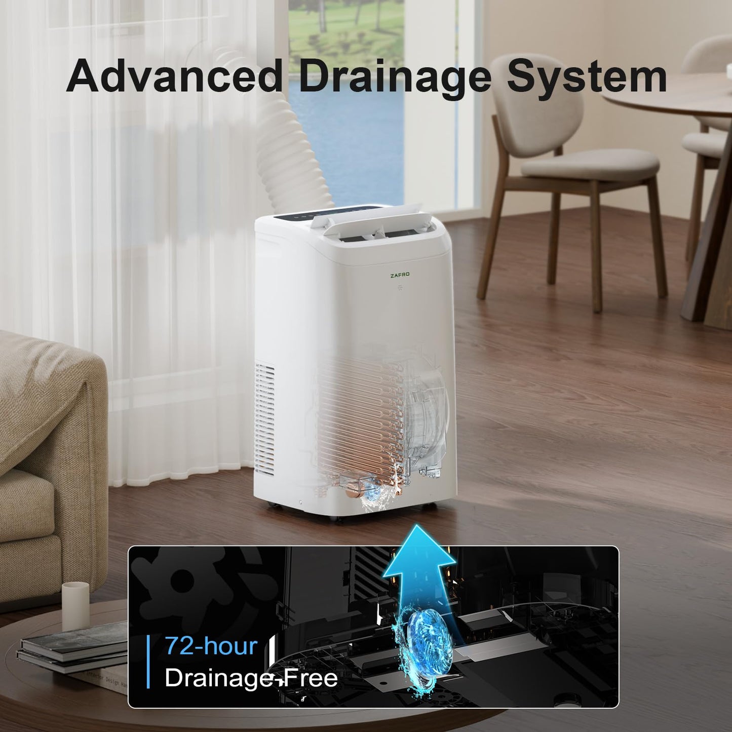 ZAFRO Portable Air Conditioner, 12050 BTU (8050 BTU SACC), Cools Rooms up to 500 Sq.Ft, Smart Portable AC Unit with Ultra-Quiet (44dB), Drainage-Free Cooling, Energy-Efficient, Easy Installation