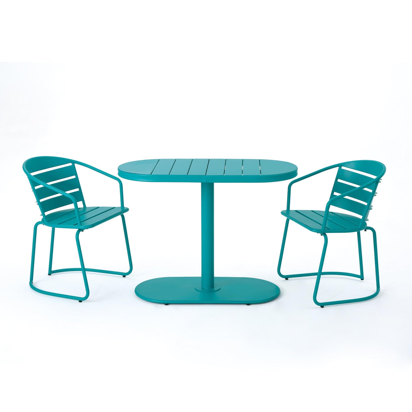 Christopher Knight Home Adley Outdoor Bistro Set, 3-Piece Bistro Table and Chair Set of 2, Patio Furniture Set with Iron Frame, Outdoor Metal Bistro Dining Set, Poolside/Garden Cafeteria, Teal