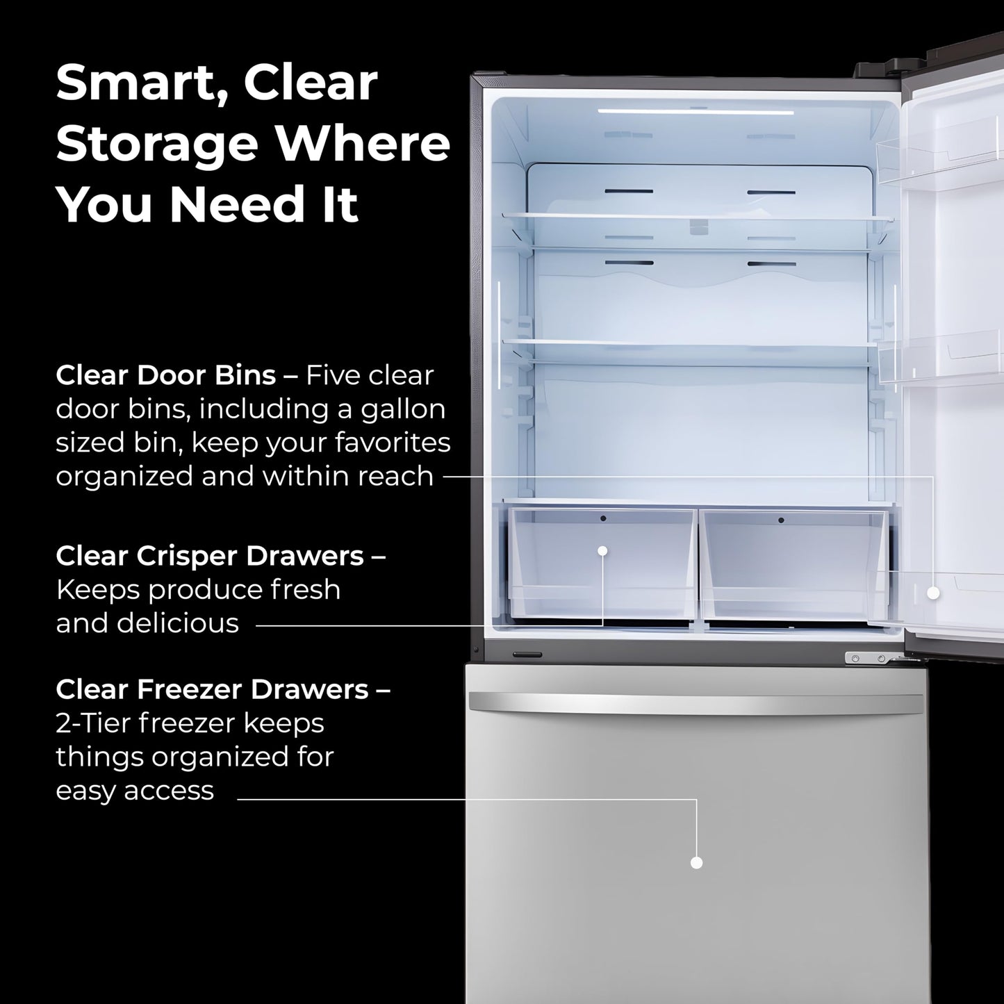 Kenmore 31" Bottom Freezer Refrigerator - Ice Maker, Adjustable Shelving, Crispers Drawers, LED Lighting, ENERGY STAR Certified, 22.3 cu. ft. Capacity, Fingerprint Resistant Stainless Steel
