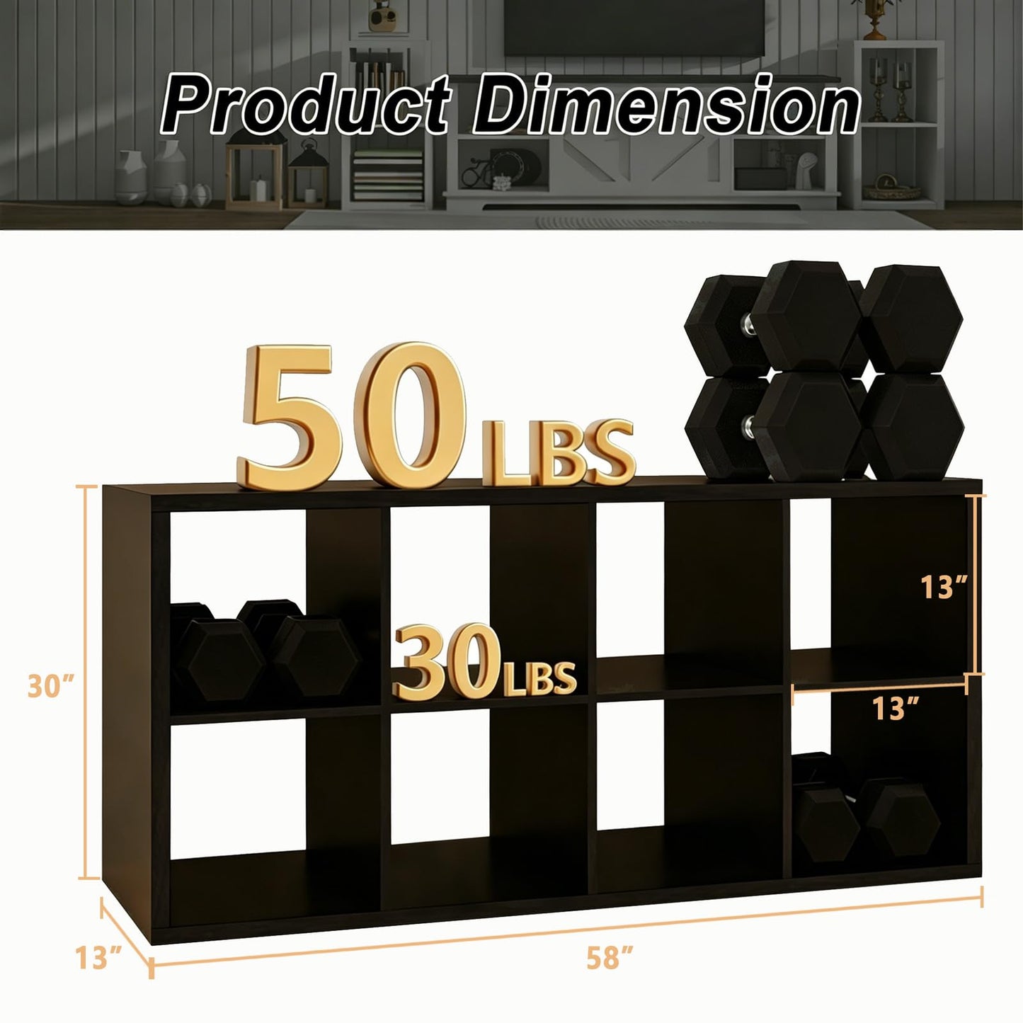 CTESNE【Wooden Thick Frame 8 Cube Storage Organizer Shelf with Anti-Tipping Kits + Reversible Open Back Bookcase, Horizontal and Vertical Dual-use Standing Bookshelf（Chocolate,13inch）