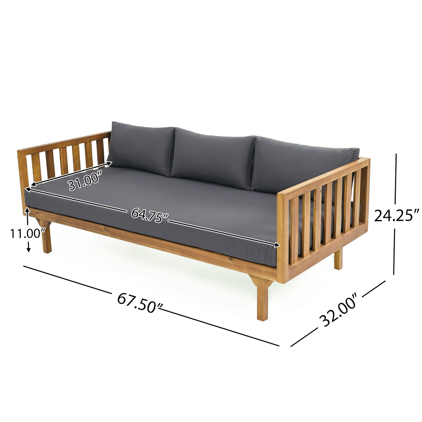 Merax Outdoor 4-Piece Acacia Wood Conversation Set - Patio 3-Seat Loveseat Sofa Daybed with Cushion, 2 Armchair and Round Coffee Table for Backyard, Lawn, Balcony, Teak + Gray