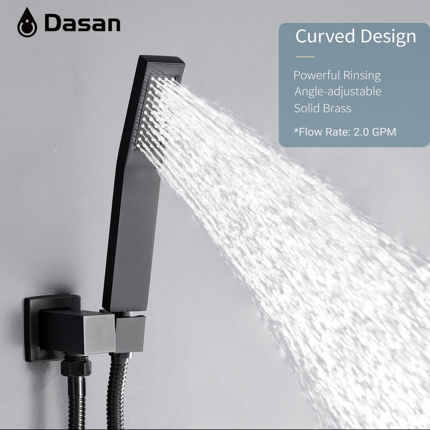 DASAN Full Body Shower System with 6 PCS Body Spray Jets & 12'' Rain Shower Head & Handheld, Ceiling Mount Rain Shower System Matte Black Shower Faucets Sets Complete with Valve, SA-SS03AMB-S12C2