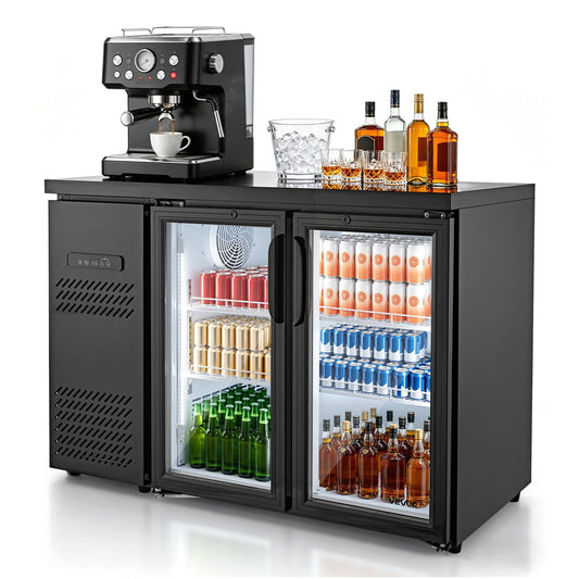 VEVOR Back Bar Cooler, 11.8 Cu. Ft Counter Height Beverage Refrigerator, Commercial Display Fridge w/ 2 Glass Doors, LED Lighting, Shelves, Fan Cooling Beer Wine Cooler for Pub, Merchandiser, Office