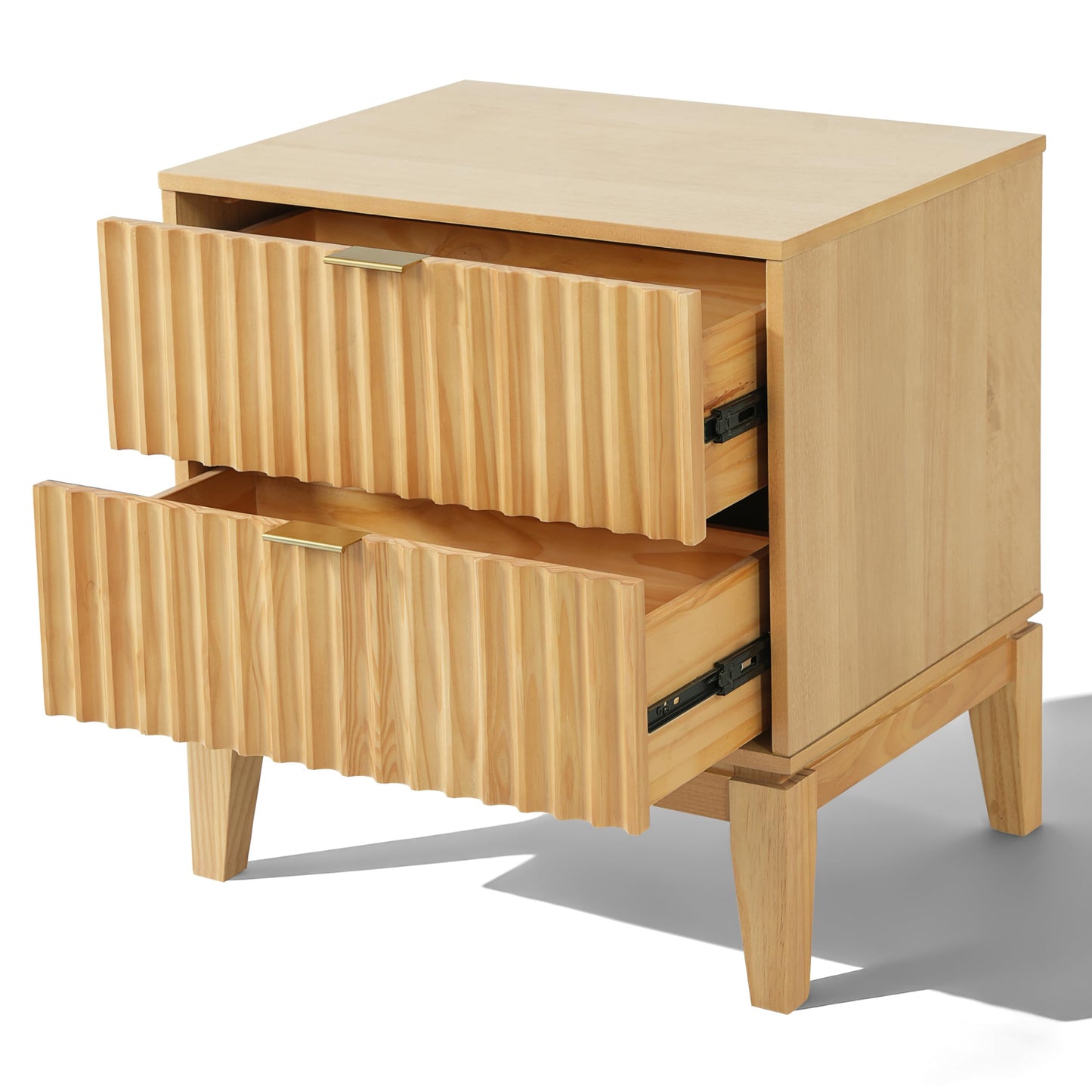 Christopher Knight Home Lane Modern Nightstand with Two Drawers, Wooden Small Night Stand with Fluted Design, Boho Bedside Table/End Table, Multipurpose Space-Saving Storage Cabinet, Natural