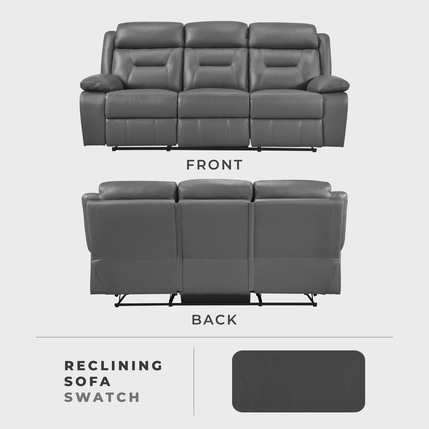 Lexicon Reclining Sofa for Living Room, Double Recliner RV Couch, Manual Wall Hugger Recliner, Home Theater Seating Leather Match Reclining Sofa with Pillow Top Armrests, 87''W Couch, Dark Grey