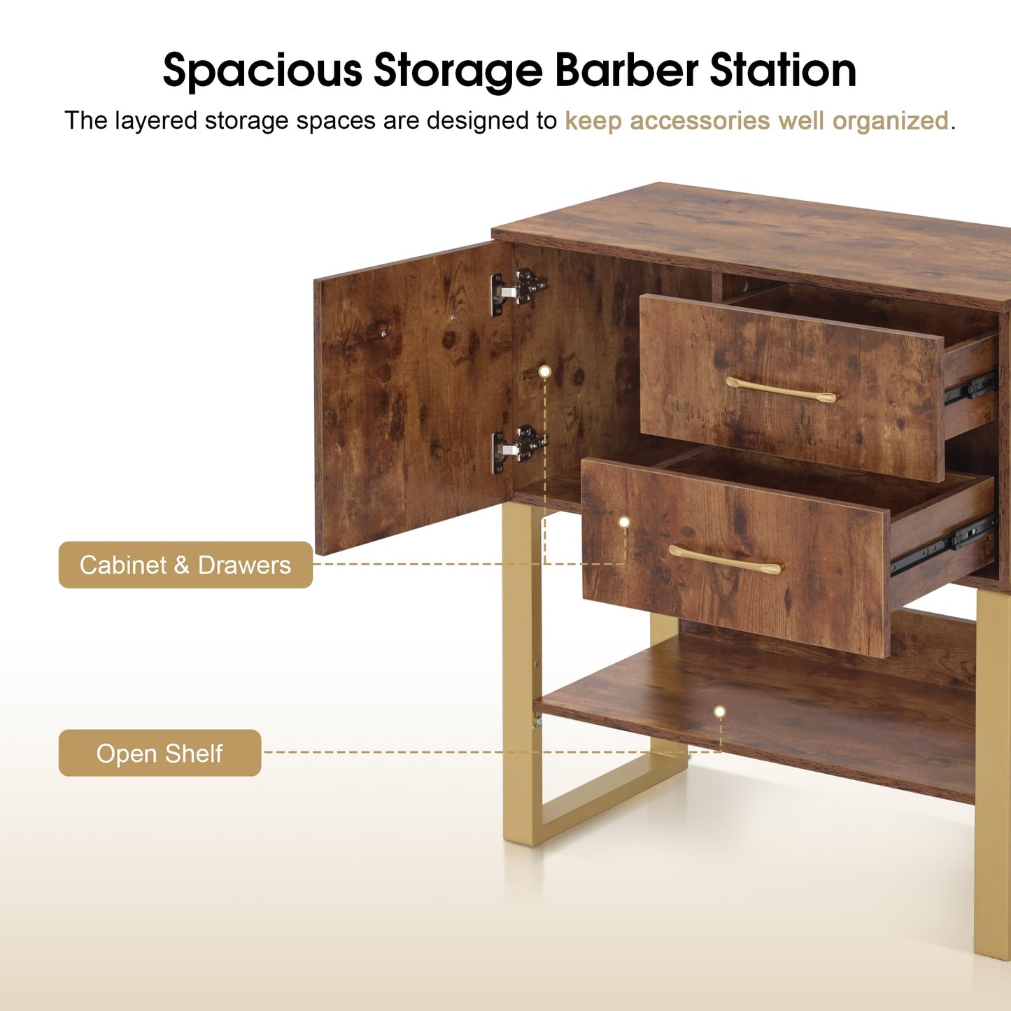 BarberPub Styling Barber Station, Wall Mount Storage Cabinet, Salon Equipment for Hair Stylist, Spa Beauty Makeup Organizer, 31.4"(L) x 16.54"(W) x 35.71"(H) 3185 (Rustic Brown)