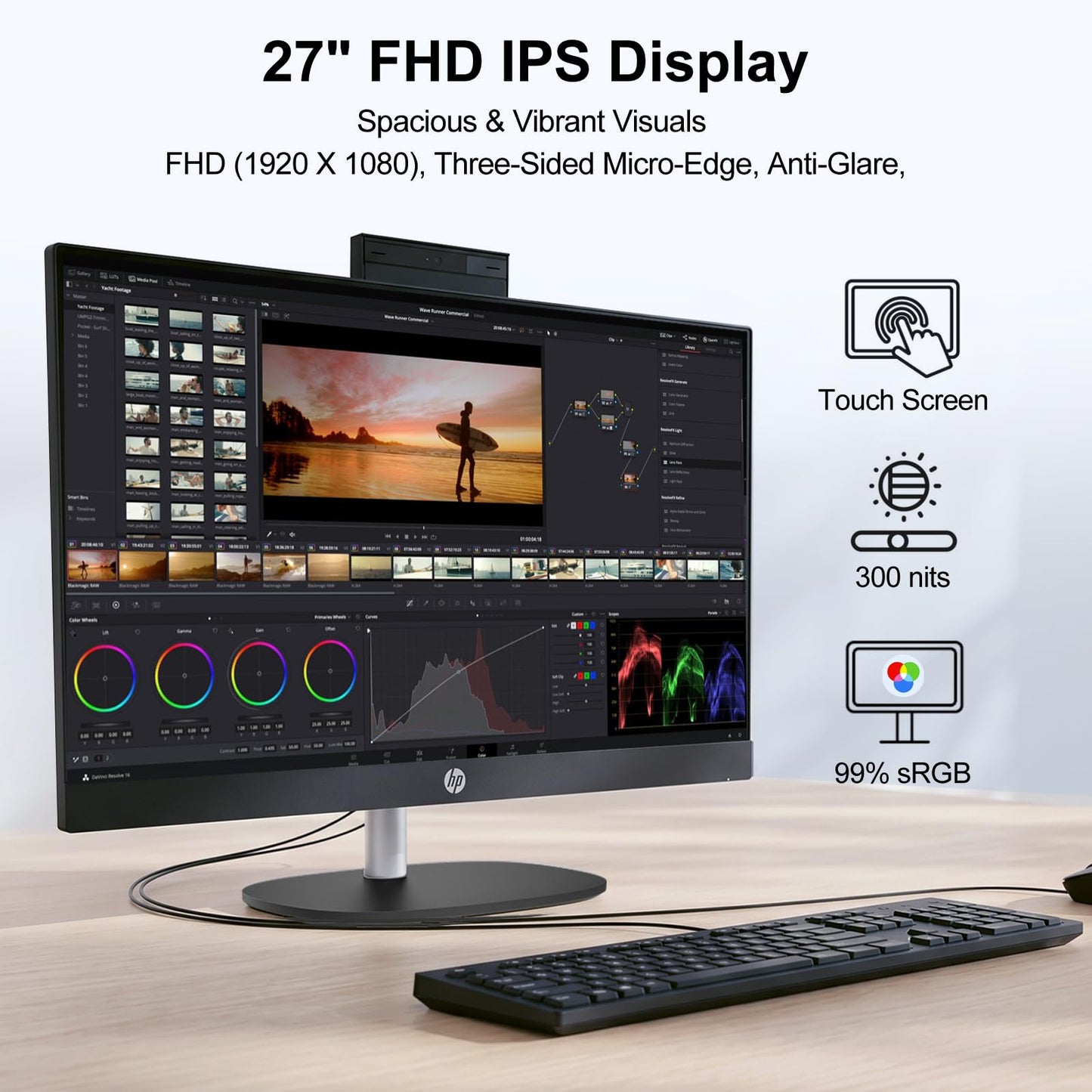HP 27" FHD Touchscreen All-in-One Desktop, Intel Core Ultra 5 225U(12-core), 32GB DDR5 RAM, 2TB SSD, Windows 11 Home, Next-Gen AI PC Computer with Wired Keyboard & Mouse, Black, w/ 64GB Flash Drive