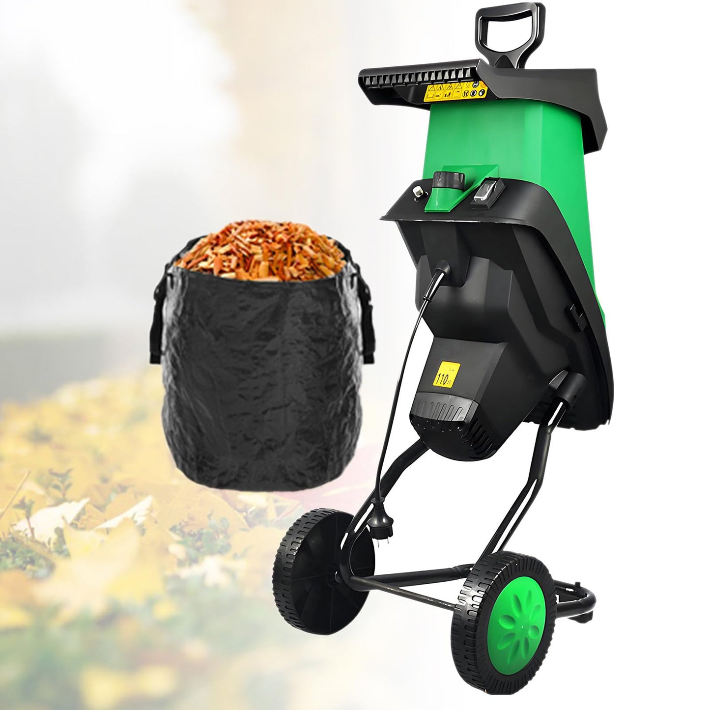 Nicvrea Electric Garden Shredder Wood Chipper,2400W Multifunctional Leaf Branch Shredder with Debris Bag, Max.40mm Cutting Capacity,Leaf Mulcher