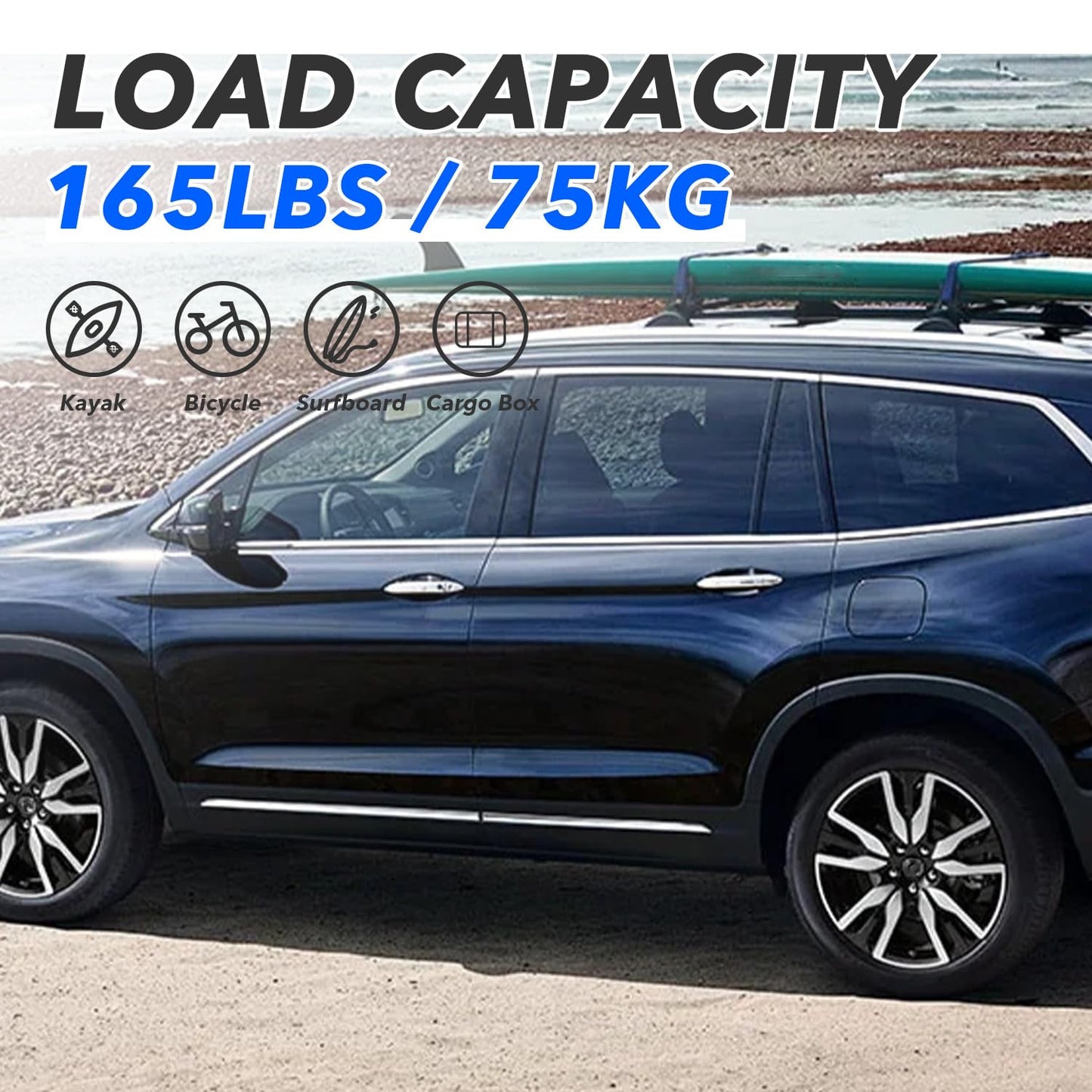 Roof Rack Side Rails + Cross Bars for 2016-2022 Honda Pilot Roof Rack Cross Bars Rooftop Luggage Carrier for Rooftop Cargo, Kayak, Canoe, Bike, Snowboard