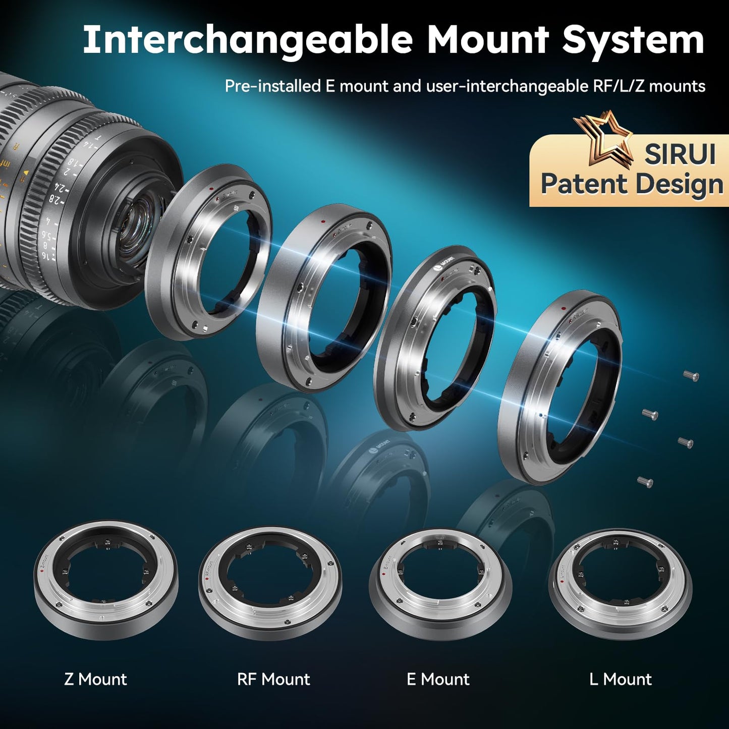 SIRUI VP-1 Vision Prime 1 T1.4 Full Frame Cine Lens, 50mm Manual Focus Cinema Lens with Pre-Installed E Mount, Interchangeable RF/Z/L Mounts (Metal Gray)