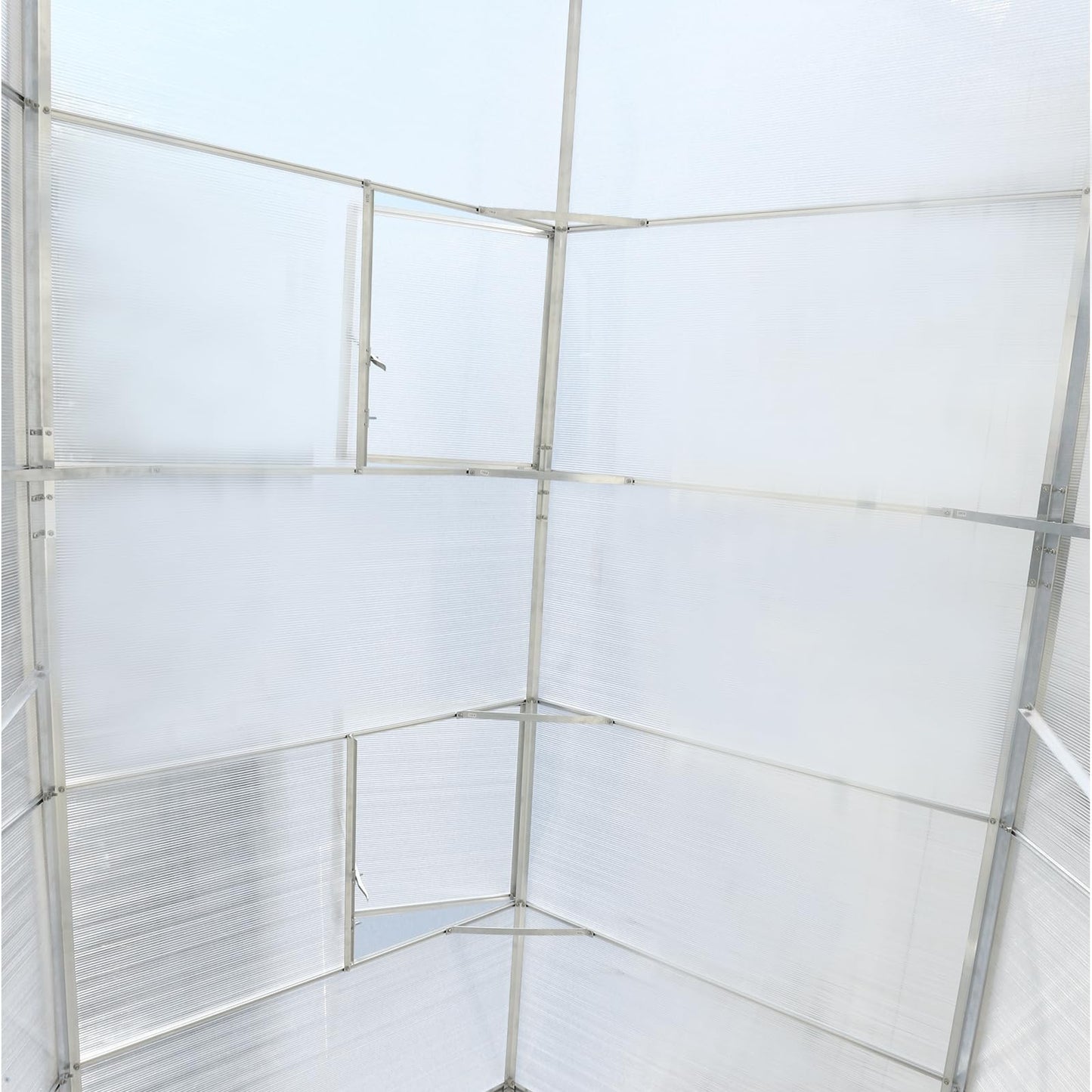 Ball & Cast 10x7 FT Greenhouse,Polycarbonate Heavy Duty Outdoor Aluminum Walk-in Green House Kit with Rain Gutter and Vent,Plant Base w/ Sliding Door,for Backyard Garden,Silver