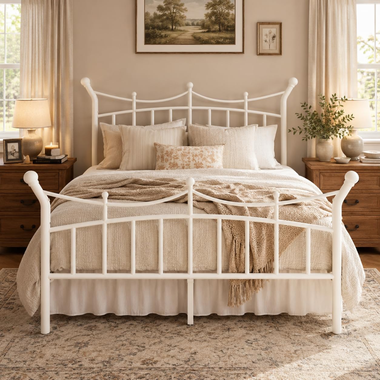 SHA CERLIN 14 Inches King Size Metal Platform Bed Frame with Crown Style Victorian Headboard & Footboard, Ample Under Bed Storage, Noise Free, Easy Assembly, No Box Spring Needed, White