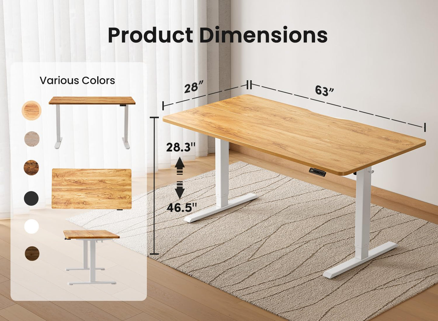 BANTI 63 × 28 Inches Standing Desk, Ergonomic, Electric Height Adjustable, Sit and Stand Up, Computer Office Desk with Splice Board, White Frame/Maple Top