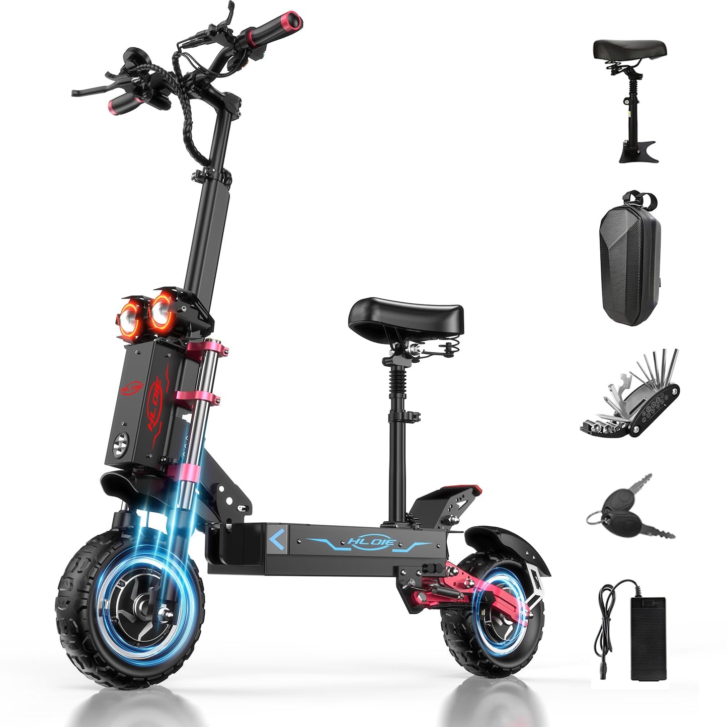 HLOIE H1 GEN2 Electric Scooter for Adults 5600W Dual Motor Up to 50MPH,Battery Range to 55Miles Fast Sports Escooter 11" Off Road Tires 800lbs Max Load Folding Scooter for Teens with Detachable Seat