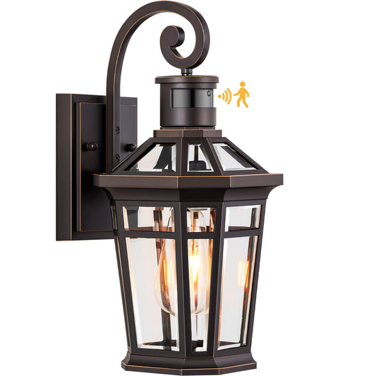 OPAXIS Motion Sensor Porch Light - Waterproof Wall Sconce Lantern, E26 Socket, Oil Rubbed Bronze, Model P8106, 1-Pack
