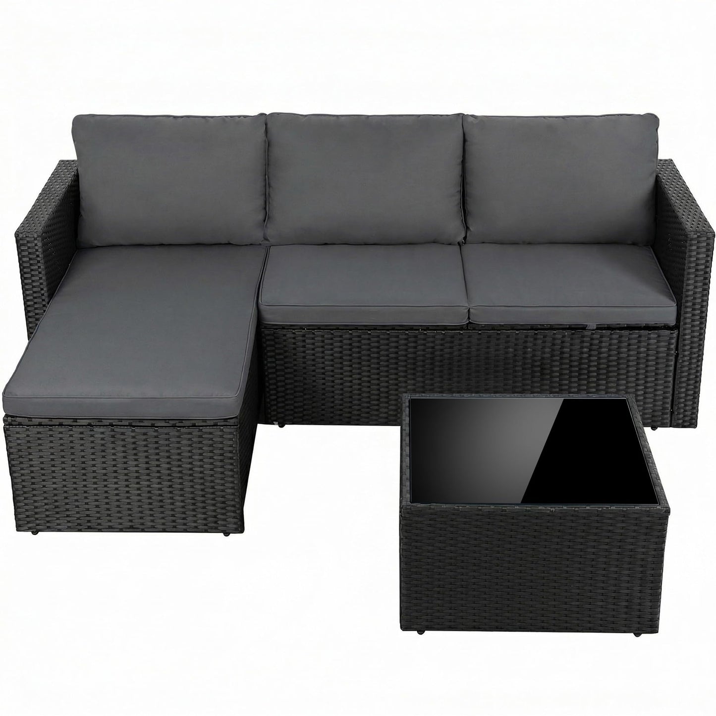 Shintenchi 4 Pieces Patio Furniture Set, Outddor Sectional Sofa & Chaise Lounge, All-Weather Wicker Rattan Sofa Couch with Cushions & Coffee Table for Yard, Garden, Porch, Poolside (Gray)