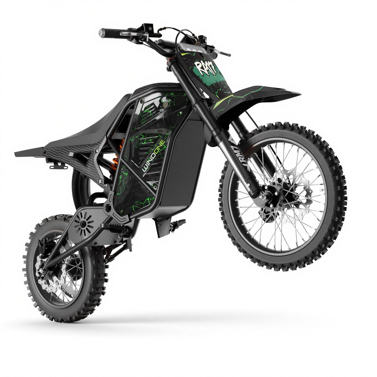 WindoneRide RM7 Electric Dirt Bike for Adults & Teens, 2200W Peak Ebike, 48V 22.4Ah, 36.9 MPH, 45 Miles, 14"/12" Tire Off-Road Electric Motorcycle, Dual Hydraulic Brakes, Fit Age 13+, Neon Green