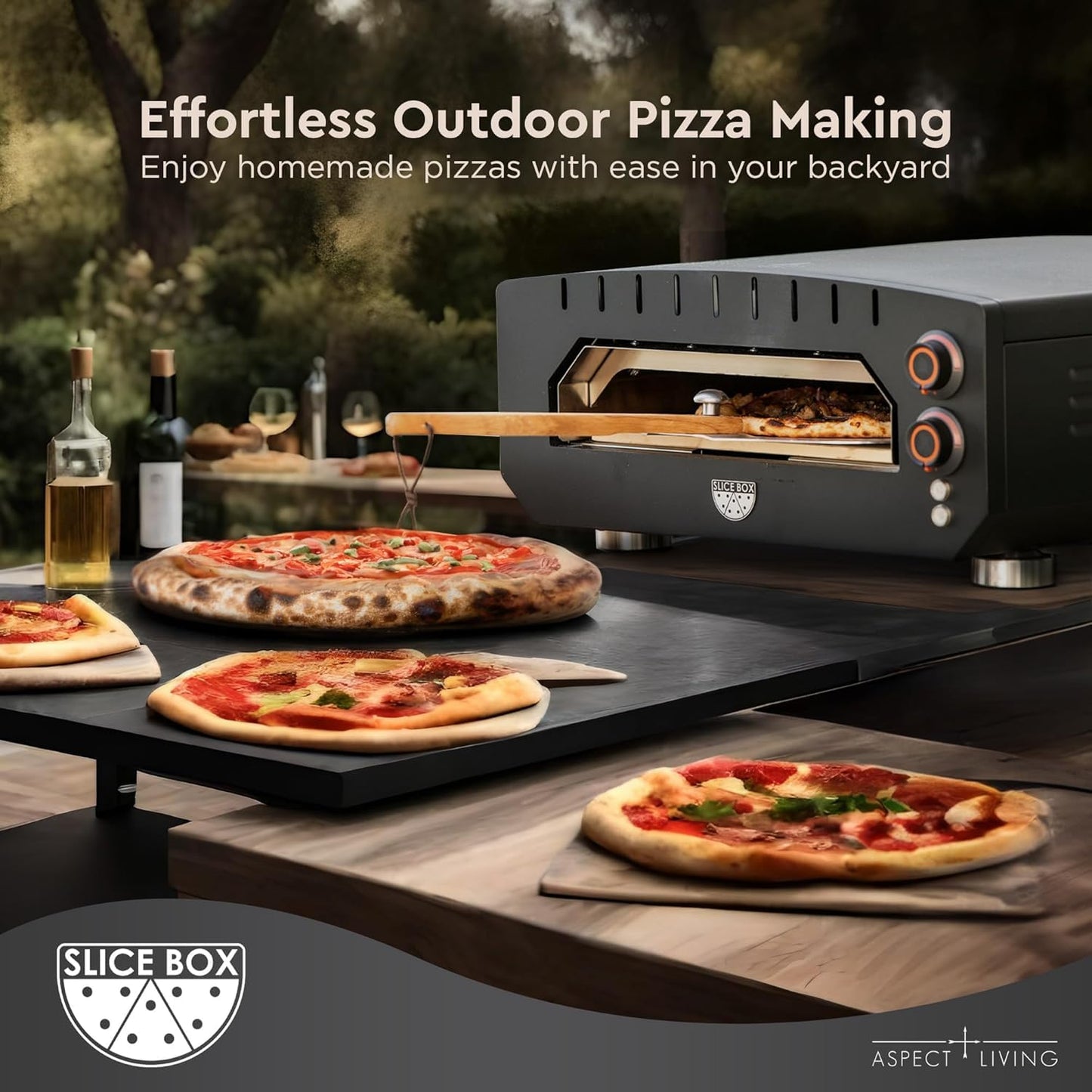 Fire Sense Slice Box Outdoor Electric Pizza Oven, Countertop Cooking, Heats Up to 750 Degrees, Digital Thermometer, Pizza Stone, and Pizza Peel Included, Perfect for Indoor and Outdoor Use - 64900