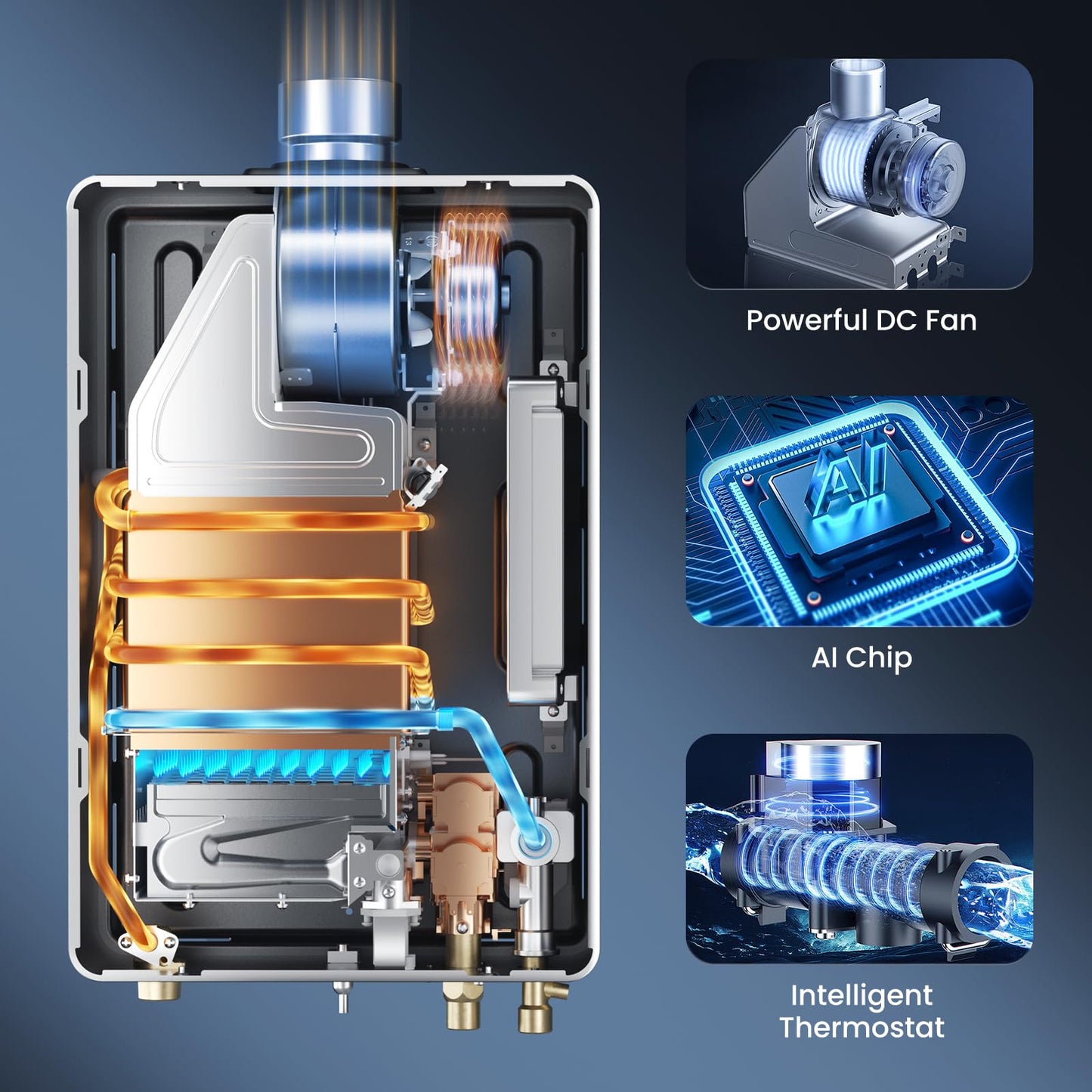 GASLAND Compact Natural Gas Tankless Water Heater Indoor, Up to 4.22 GPM 102,000 BTU Instant On-Demand Water Heater, Extremely Compact, Ultra Quiet, More Stable Temp for Residential Use, CG422NG