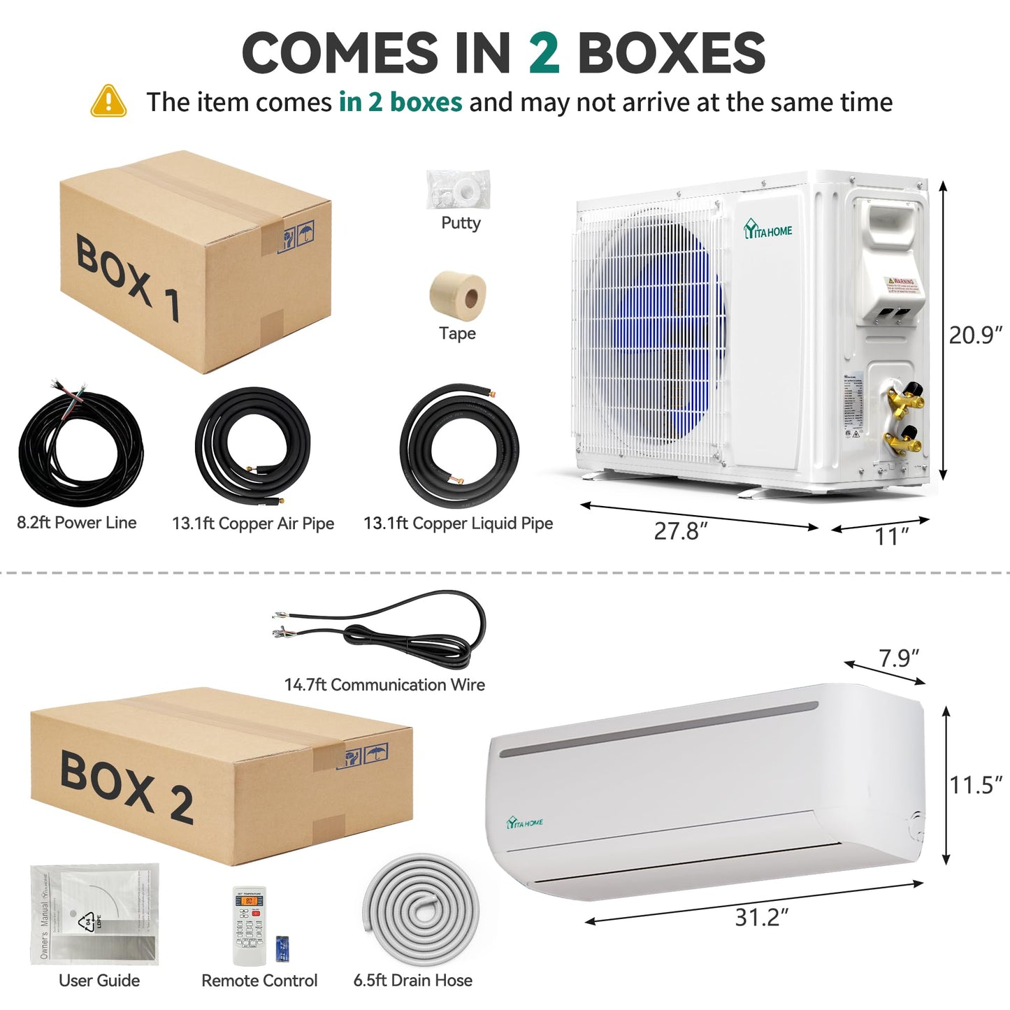 YITAHOME 9000 BTU Mini Split Air Conditioner Heat Pump System, 19 SEER2 115V Ductless Inverter System with Wi-Fi & Alexa Compatibility, Covers Up to 450 Sq. Ft, Complete Installation Kit Included