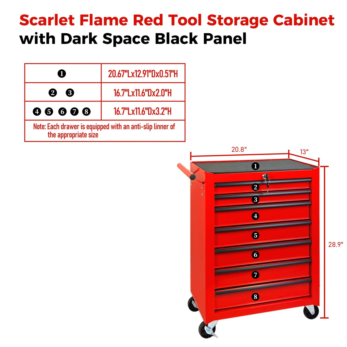 KEIKI 20 Inch Rolling Metal Tool Chest with 7 Drawers, Heavy Duty Steel Tool Cabinet on Wheels, Ball Bearing Slides Lockable Storage Cart Organizer for Garage Workshop Mechanic Repair, Red