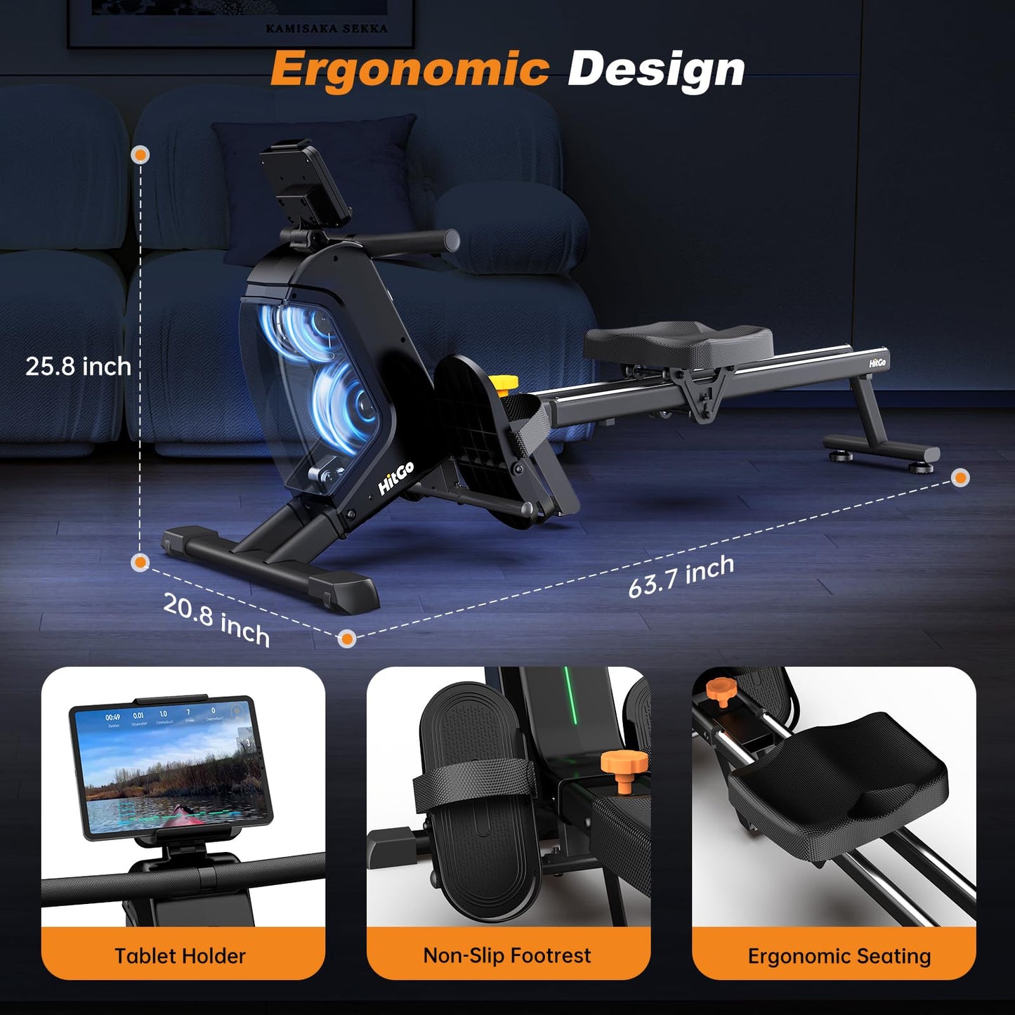 Magnetic Rowing Machines for Home - 32-Level Adjustable Quiet Resistance, Foldable Rower Machine, Dual Slide Rail with Max 350lbs Weight Capacity, App Support for Beginners to Athletes Home Gym