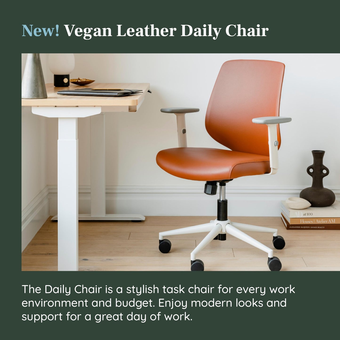 Branch Daily Chair - Vegan Leather Office Chair with Swivel, Lumbar Rest, and Adjustable Armrests - Comfortable Seating for Improved Posture and Productivity - Dune