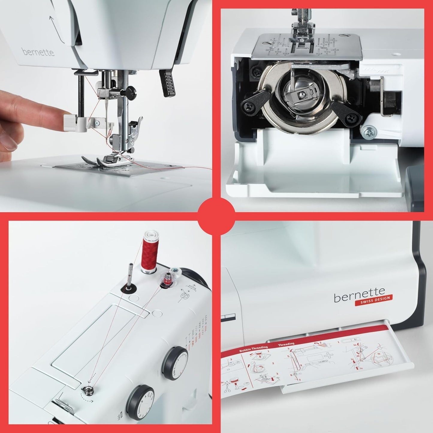 Bernette B33 Swiss-Designed Mechanical Sewing Machine | 15 Stitches, Semi‑Automatic Needle Threader, 5 mm Stitch Width, 2‑Step Presser Foot Lift, Manual Thread Cutter