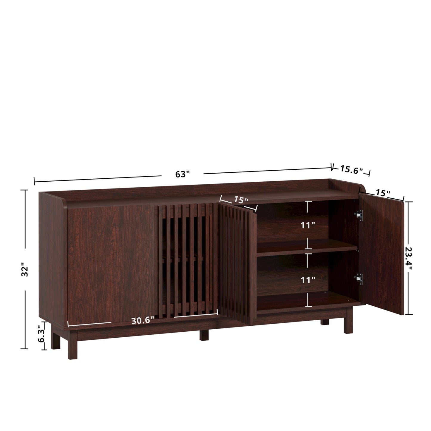 IRONCK Storage Cabinet with Grille Doors, Natural Red Walnut