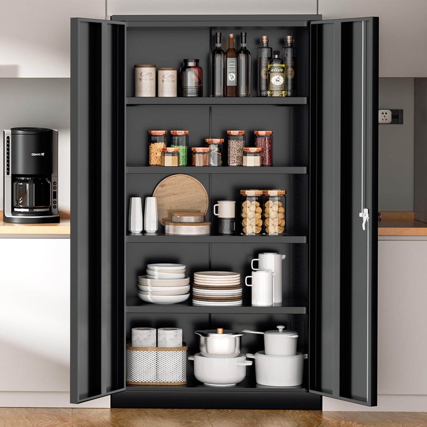 INTERGREAT Metal Storage Cabinet with Shelves, 72" Locking Steel Cabinets with 2 Door and 4 Adjustable Shelves, Tall Metal Cabinet for Home Office, Garage, Warehouse,Black