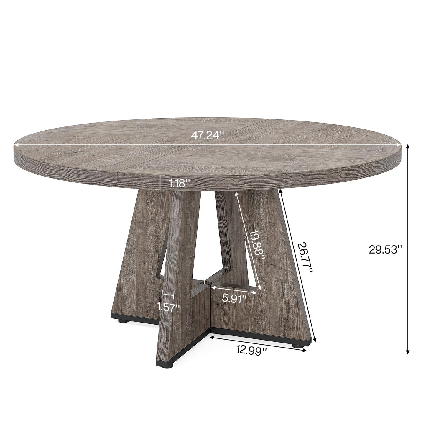 Tribesigns 47 inch Round Dining Table Wood Kitchen Table for Dining Room, 47" Dinner Room Tables for 4-6, Farmhouse Accent Furniture with Wooden Tabletop and Cross Base, Rustic Grey
