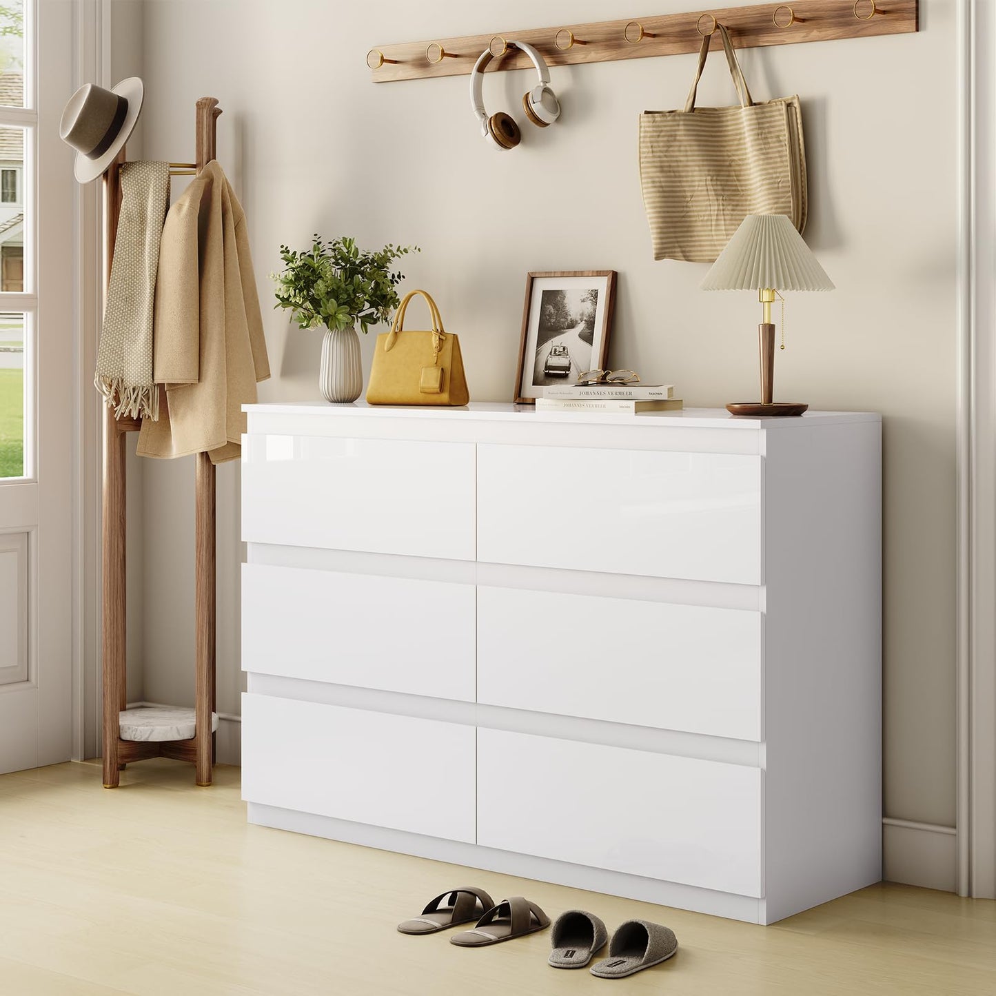 OtterOasis White 6 Drawer Dresser for Bedroom, Wood Dresser with Wide Drawers, Modern Dressers for Closet Storage, Wooden Chest Drawers for Entryway|TV Stand|Living Room