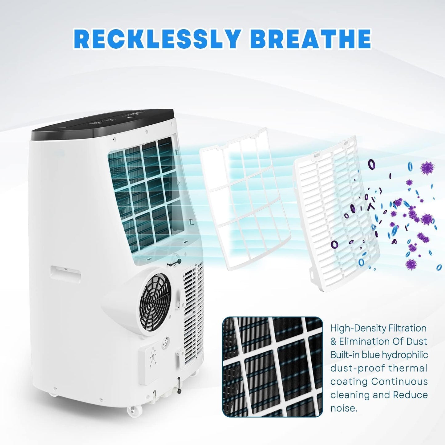 14,000 BTU Portable Air Conditioner (Portable AC Unit), 4-in-1 Cooling Heating Dehumidifier & Fan, with Remote Control, 24H Timer, 3 Fan Speeds, Auto Swing & Window Kit for Spaces Up to 750 Sq. Ft