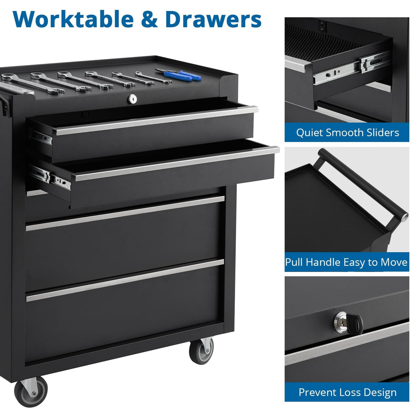 5-Drawer Rolling Tool Chest,Tool Cabinet on Wheels with Keyed Locking System and Drawer Liners,Tool Chest with Link Buckle and Can Be Combined to Large Cabinet Set,for Garage, Warehouse & Repair Shop