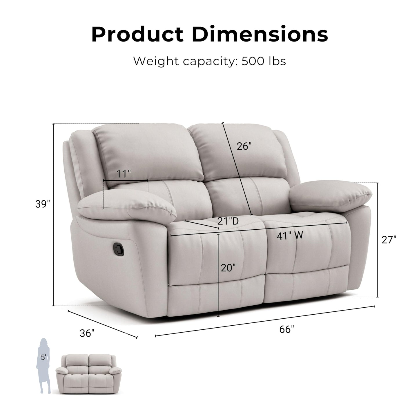 Furniture of America Sorin Modern Leather Recliner Loveseat with Pillow Armrests and High Density Foam, Reclining Sofa, Comfortable Couch for Living Room, Office, FSC Certified, Off-White