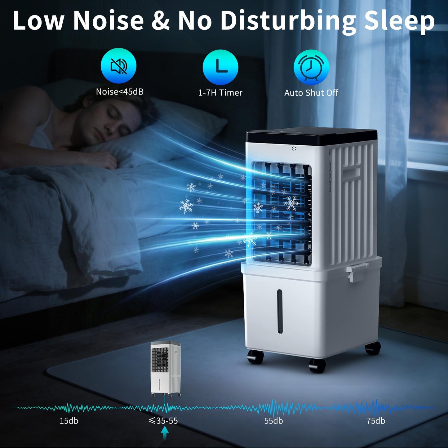 Portable Air Conditioners, Swamp Cooler Portable AC Unit with Removable 2.6 Gal Water Tank, Windowless Evaporative Air Cooler with 3 Speeds for Bedroom & Office, Fast Cooling Portable AC for Home Use