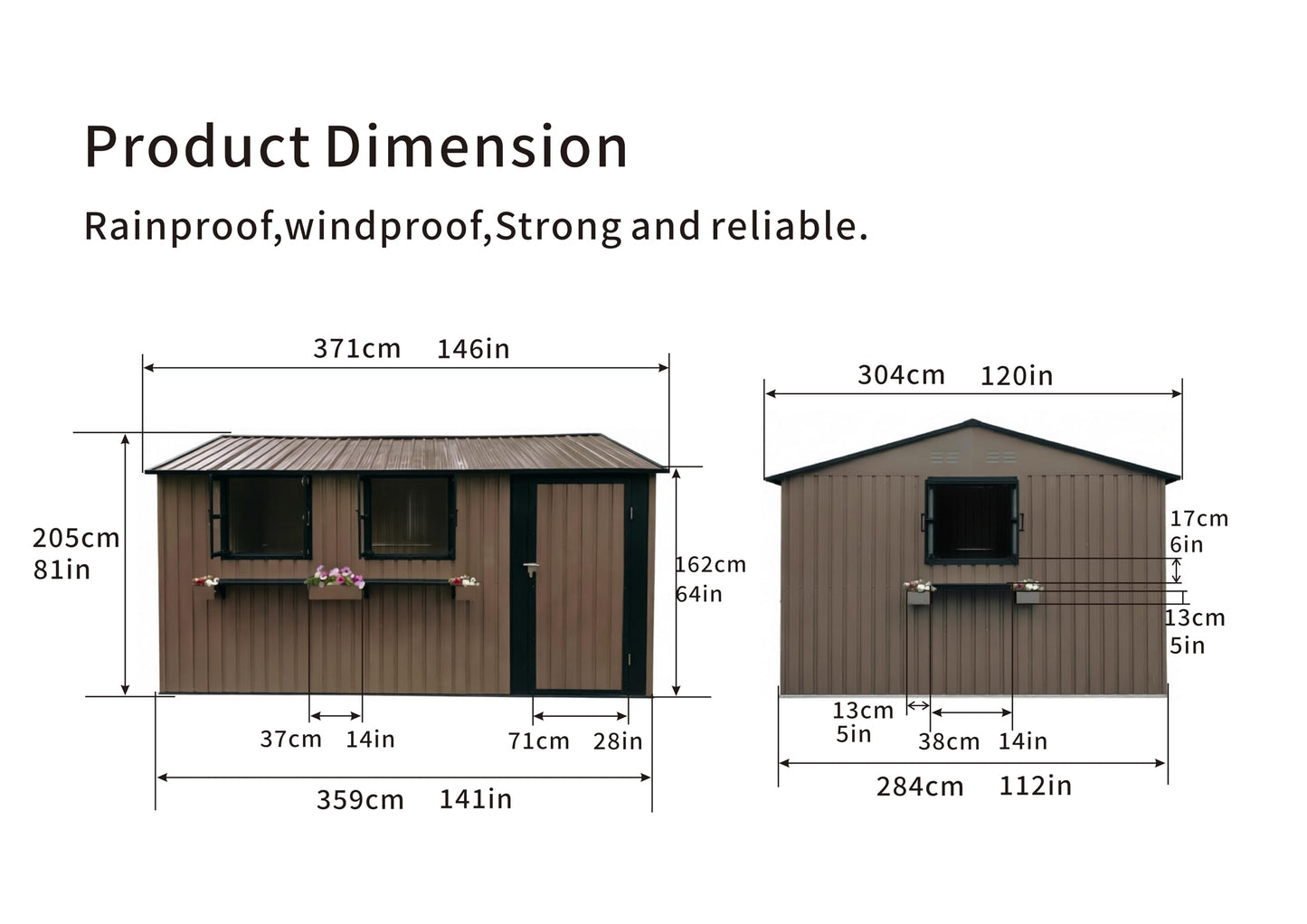 KEIKI 12x10 FT Outdoor Metal Storage Shed with 3 Clear Windows, Walk in Lockable Single Door Heavy Duty Steel Utility Shed Waterproof Rust Resistant Windproof for Backyard Garden Yard, Brown