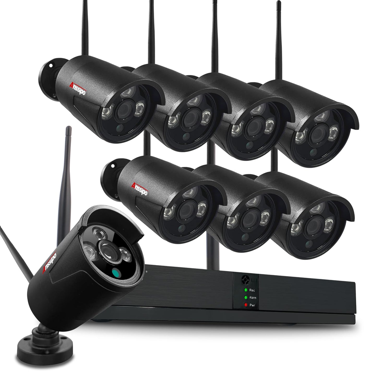 4K Home Security Camera System, 8pcs 5MP Corded Power WiFi Surveillance Cameras Indoor Outdoor with One-Way Audio, Motion Detection, Night Vision, H.265+ 8CH Wireless WiFi NVR, NO Hard Drive