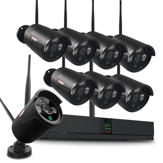 4K Home Security Camera System, 8pcs 5MP Corded Power WiFi Surveillance Cameras Indoor Outdoor with One-Way Audio, Motion Detection, Night Vision, H.265+ 8CH Wireless WiFi NVR, NO Hard Drive