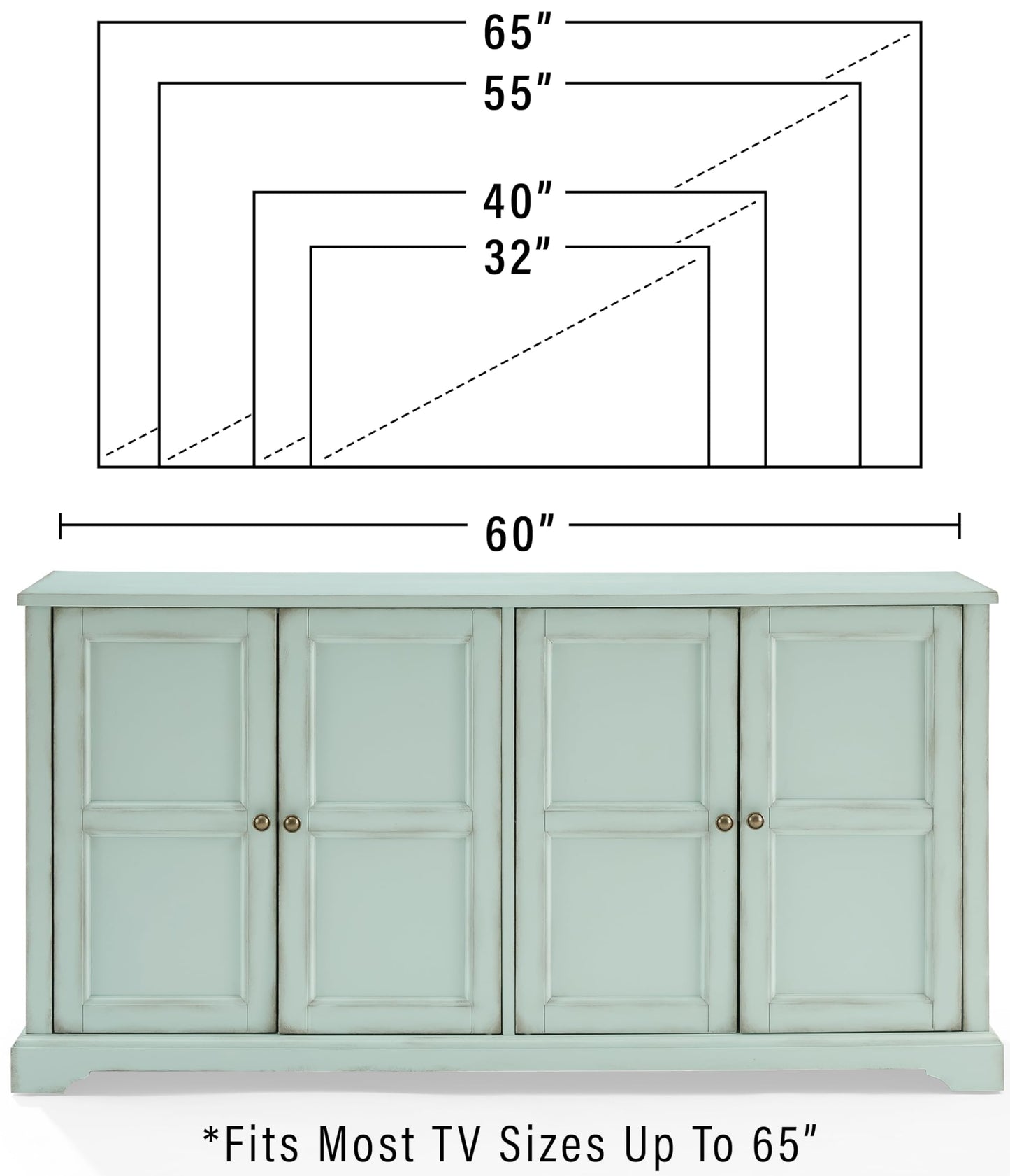 Crosley Furniture Holbrook Traditional Sideboard Buffet Cabinet, Kitchen Storage, Living Room TV Stand, Distressed Seafoam Blue
