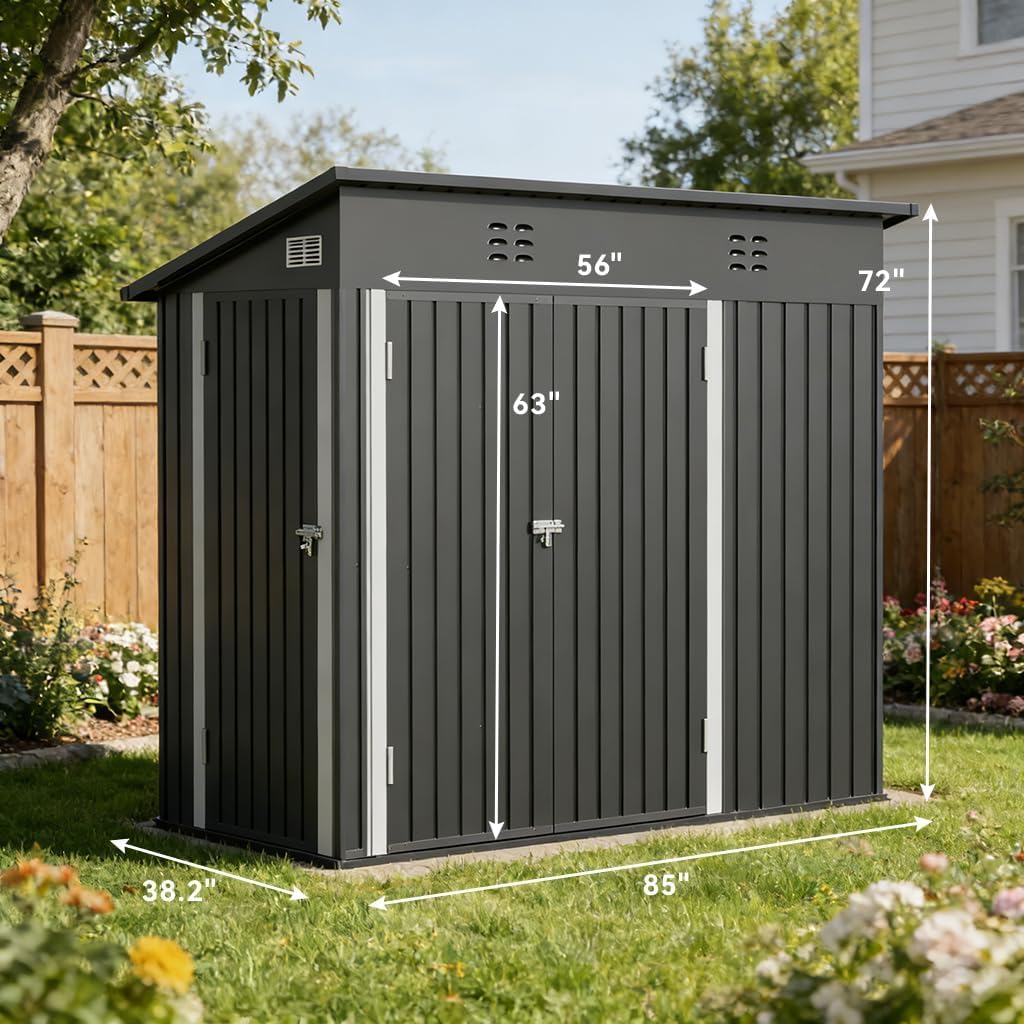 COMHOMA Shed Storage Outdoor Metal Windowed Lockable Weatherproof Ventilated Backyard Garden Utility Workshop(Grey,8'*4')