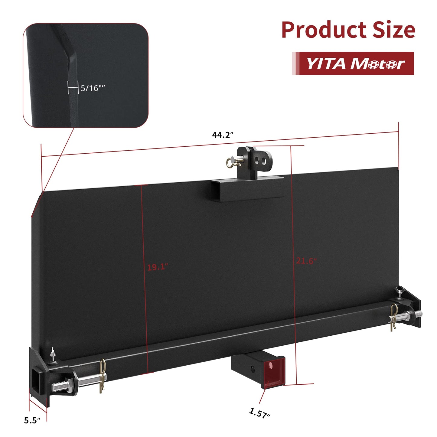 YITAMOTOR Skid Steer 3 Point Adapter Plate with 2'' Trailer Hitch Receiver, Universal Quick Attach Mount Plate Adjustable Width Lift Arms from 8" to 43" for Front Loader Case