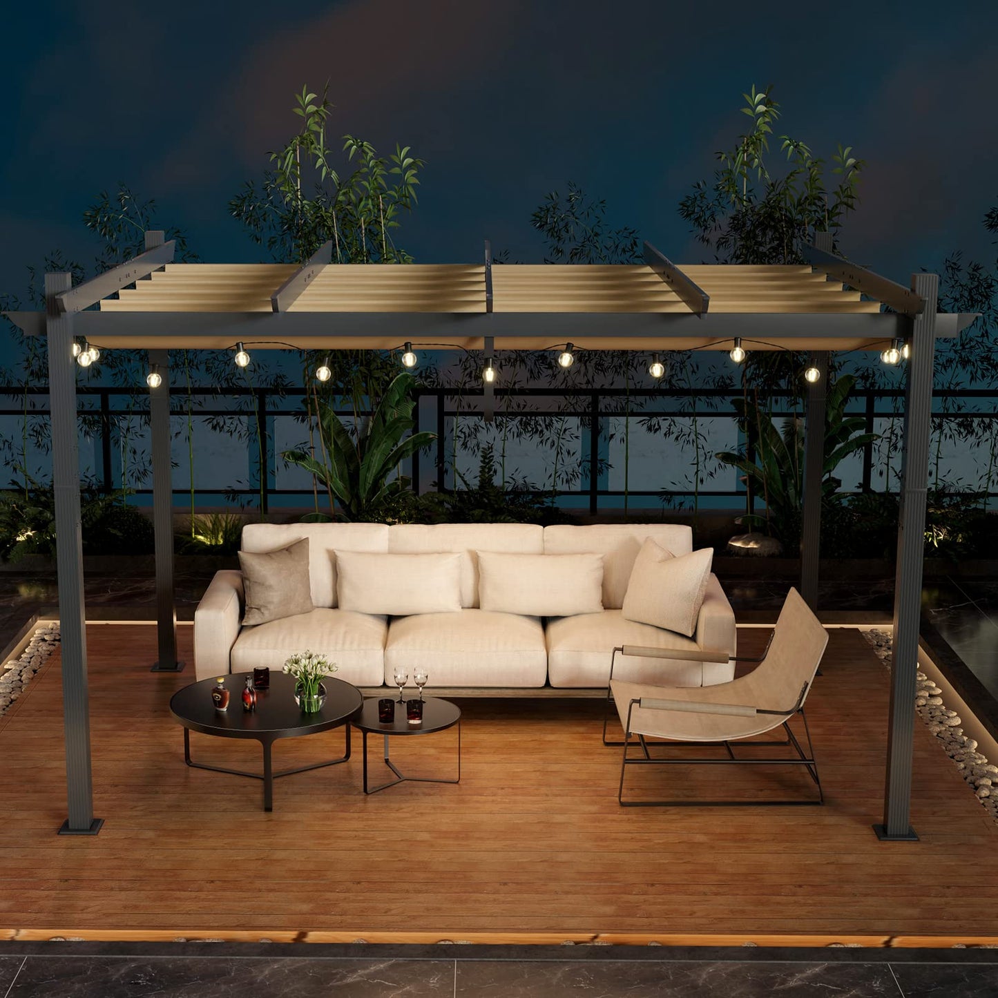 Tangkula 10x13 Ft Outdoor Pergola with Retractable Canopy, Heavy-Duty Aluminum Patio Shelter Pavilion for Deck, Garden, Yard, Beige