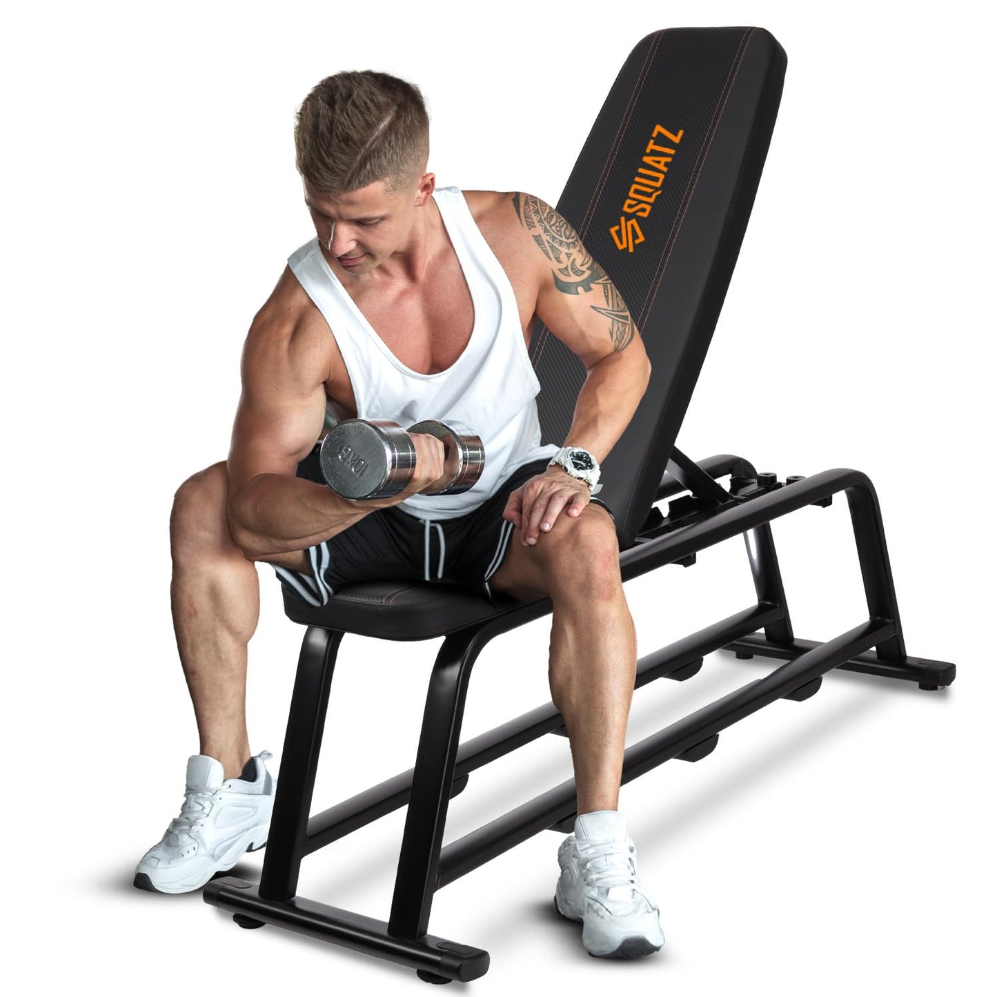 SQUATZ Foldable Flat Weight Bench, Heavy-Duty Workout Bench for Home Gym, Compact and Portable Design, Adjustable and Durable Built with Cushioned Backrest for Strength and Resistance Training