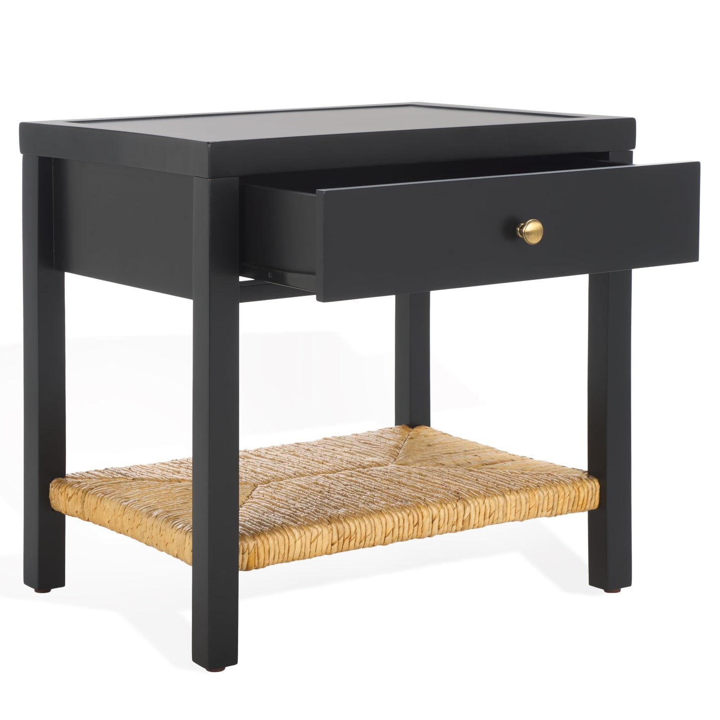 SAFAVIEH Couture Collection Berlynne Black/Natural Solid Wood 1-Drawer Banana Stem Shelf Accent Table Nightstand
