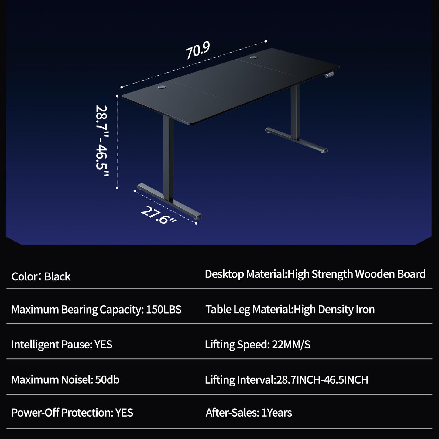 Shintenchi Standing Desk, 71x31 Inch Height Adjustable Electric Sit Stand up Desk, Ergonomic Rising Computer Table, Modern Lift Gaming Desk Workstation for Home Office, Black