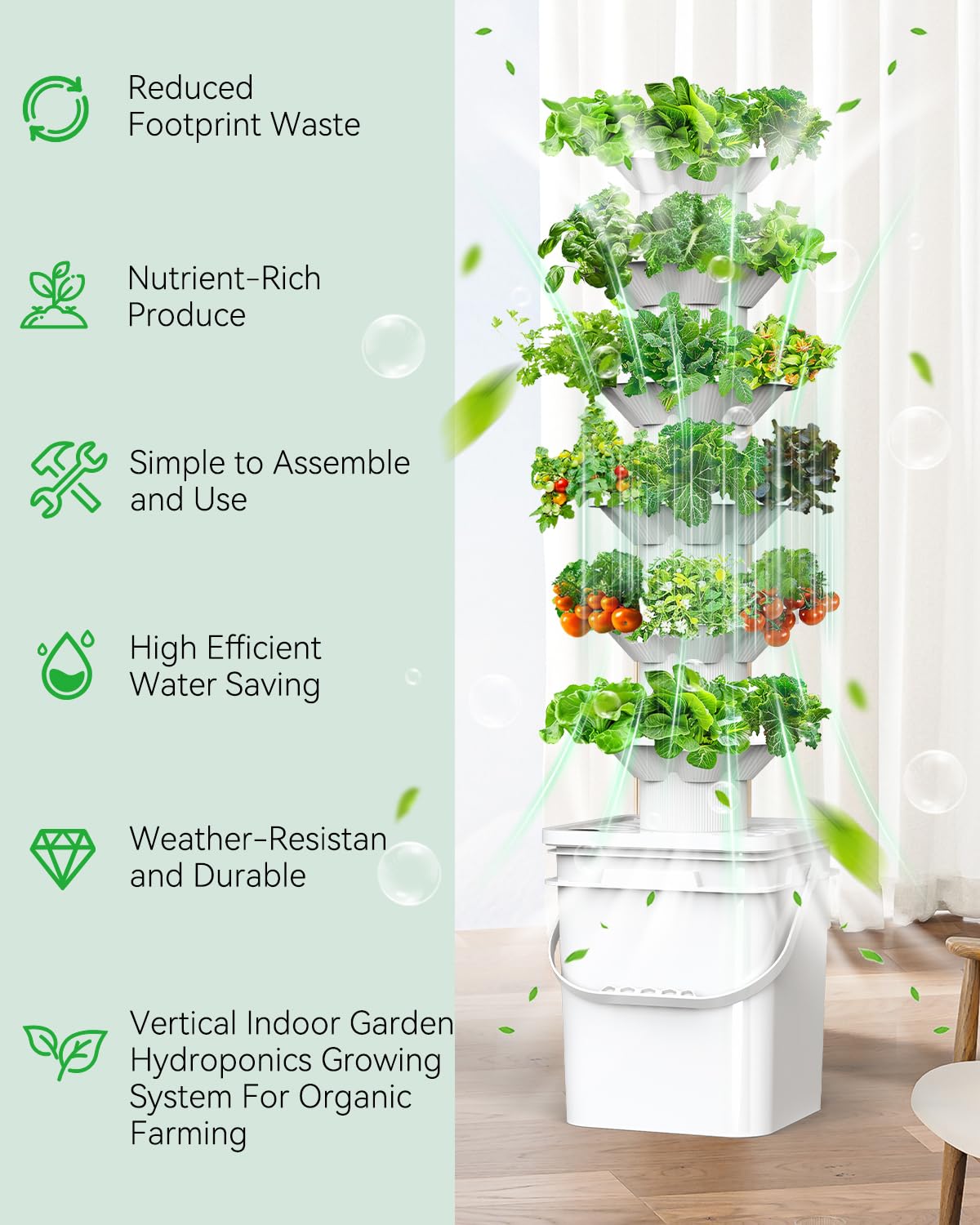 sjzxuv Vertical Hydroponics Growing System Kit, Indoor Outdoor Gardening System Kits, Herb & Fruits Growing Hydroponic Tower, 6 Layers (36 Pods)
