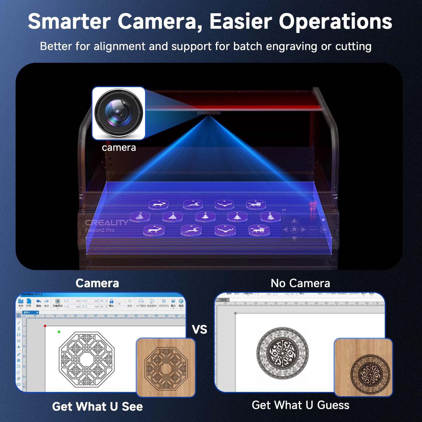 Creality Falcon2 Pro S 22W Laser Engraver, 600mm/s High Speed Laser Cutter with Air Assist, Auto Focus Laser Module, Auto Fan, Camera Positioning,Safety Switch for Wood Metal Leather